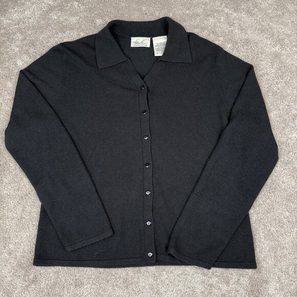 Black Kathie Lee Cardigan Sweater Size L Button Up Collar Goth Preppy Academia - Picture 1 of 4